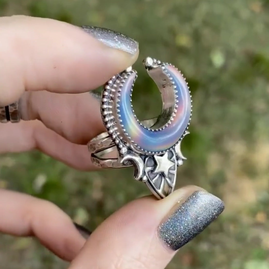 Epoxy alloy jewelry star and moon ring