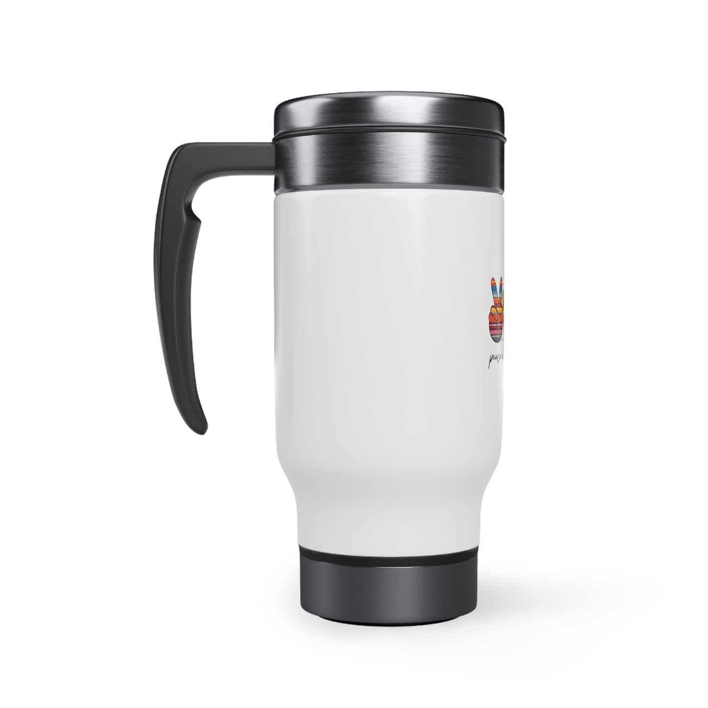 Peace Love Coffee Stainless Steel Travel Mug with Handle, 14oz Spanish