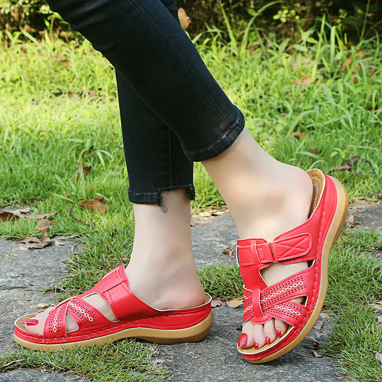 Large Size Wedge Sandals Hollow Cross Ladies Sandals