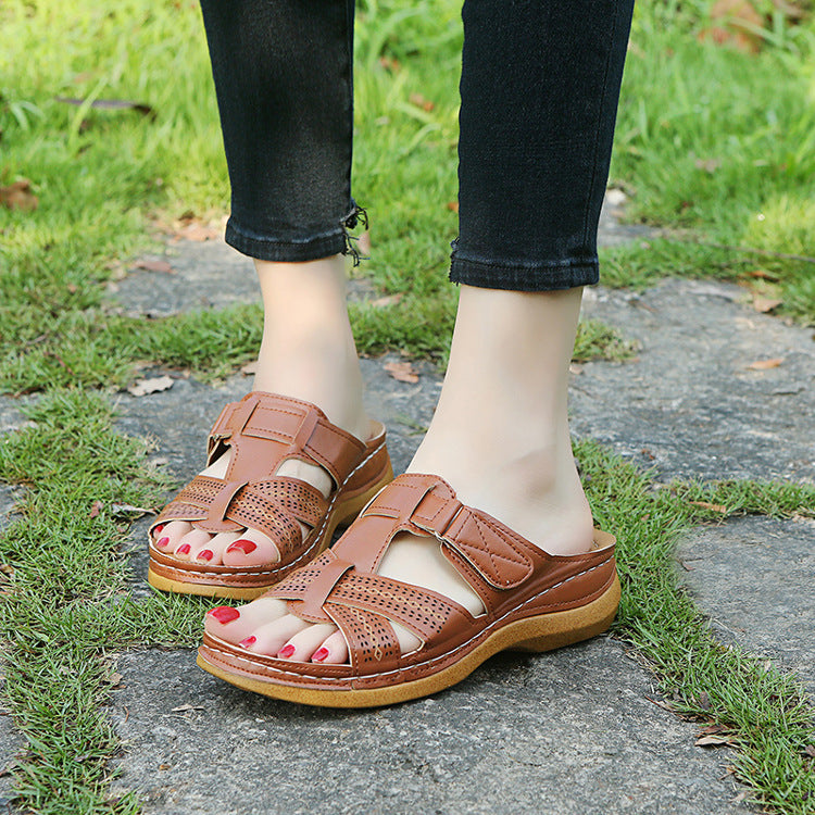 Large Size Wedge Sandals Hollow Cross Ladies Sandals