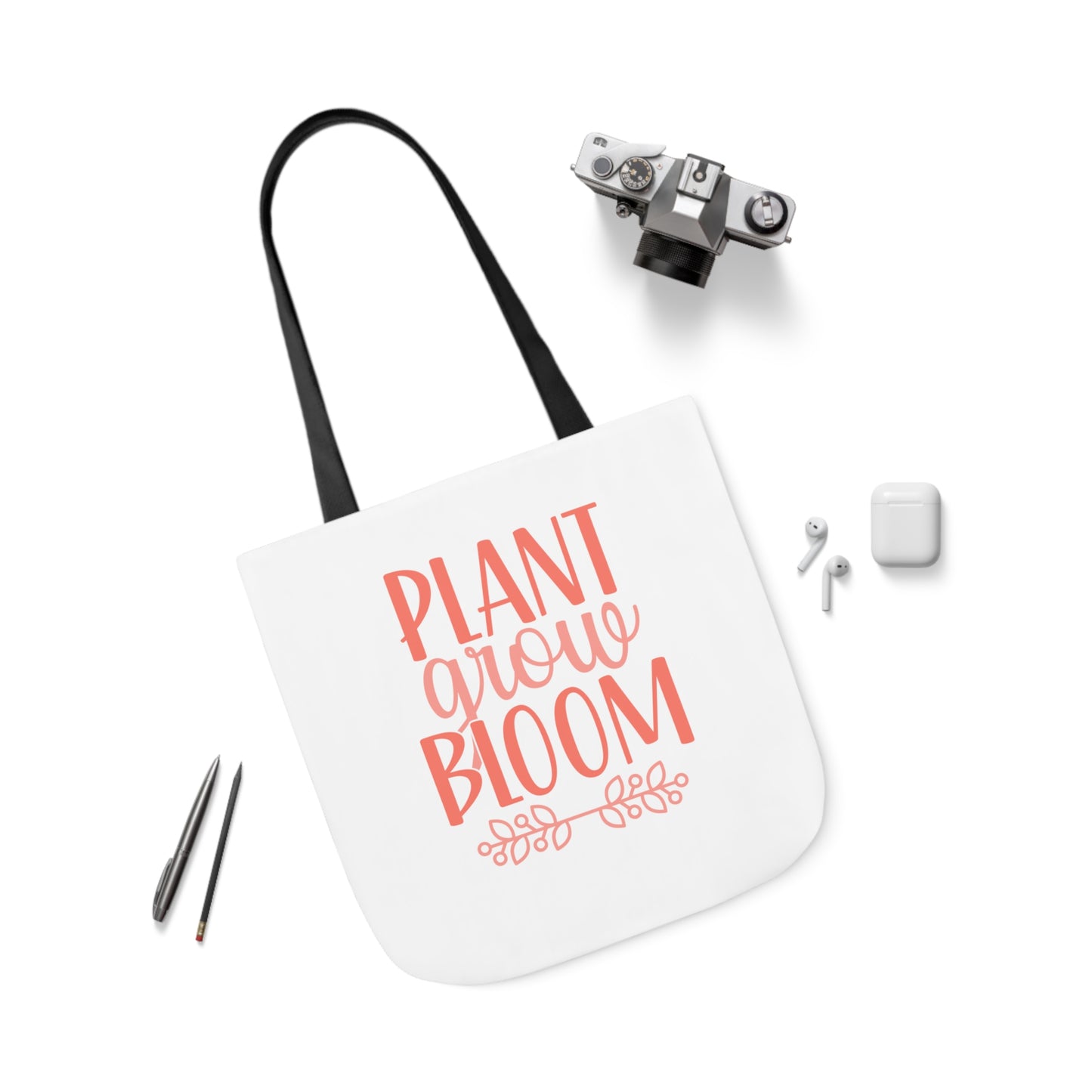 Plant Grow Bloom Spring Canvas Tote Bag, 5-Color Straps