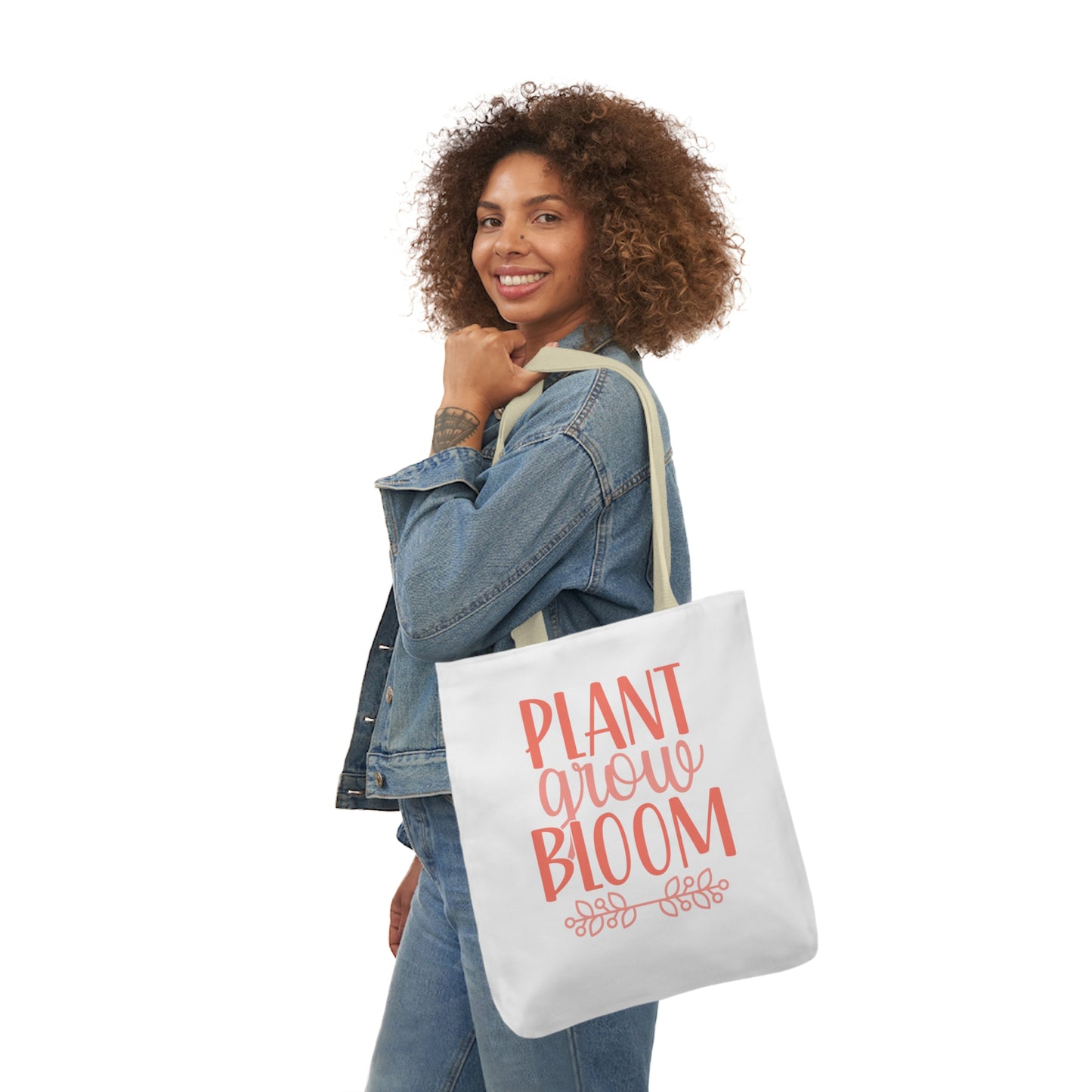 Plant Grow Bloom Spring Canvas Tote Bag, 5-Color Straps