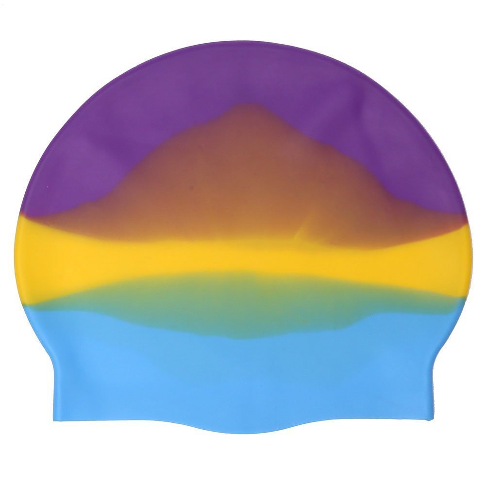 Silicone Swimming Cap Gradient Color Blocking Waterproof Printing