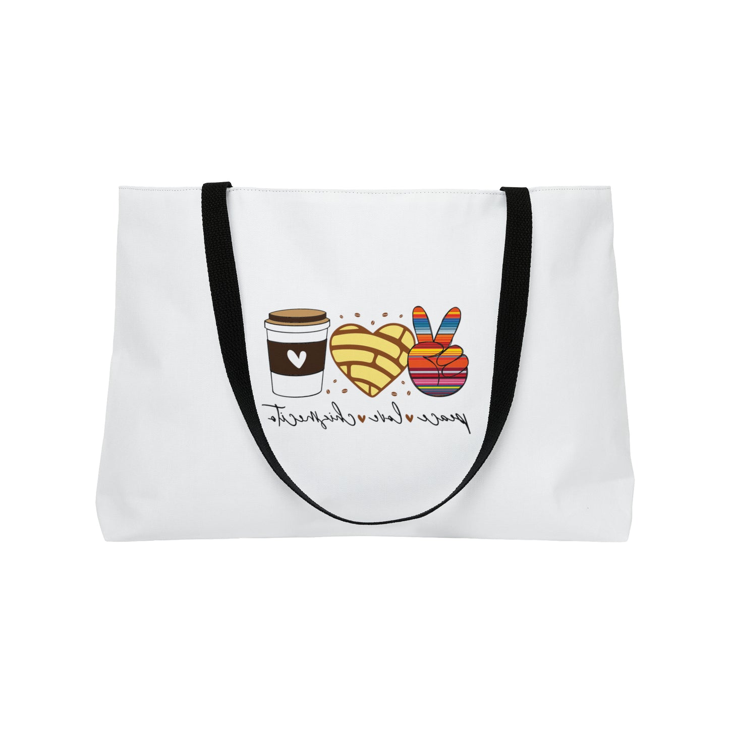 Peace Love Coffee Spanish Weekender Tote Bag