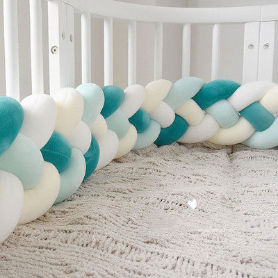 Heightening Baby Braided Crib Bumpers Knot Long Pillow Cushion Bedding Room Dector