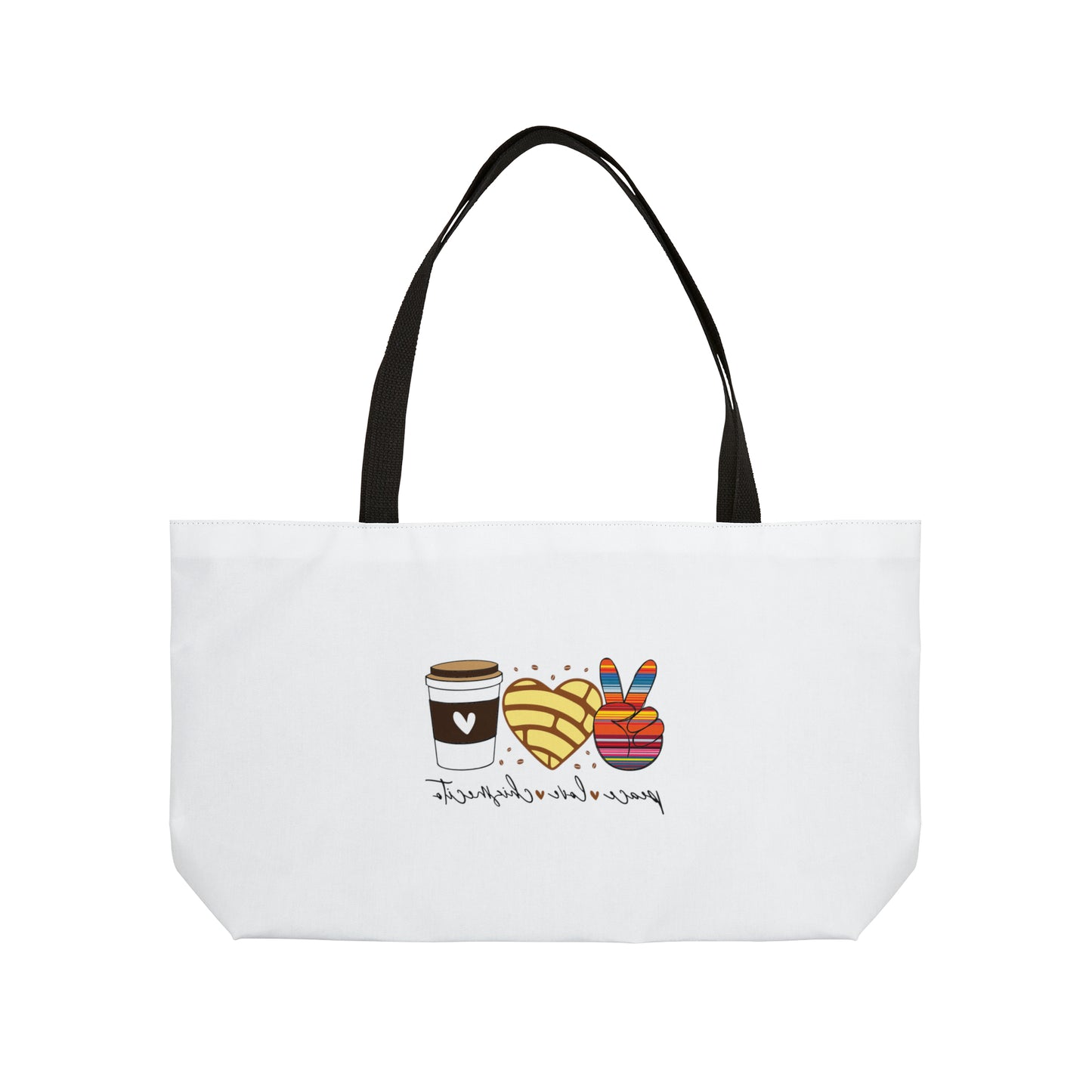 Peace Love Coffee Spanish Weekender Tote Bag