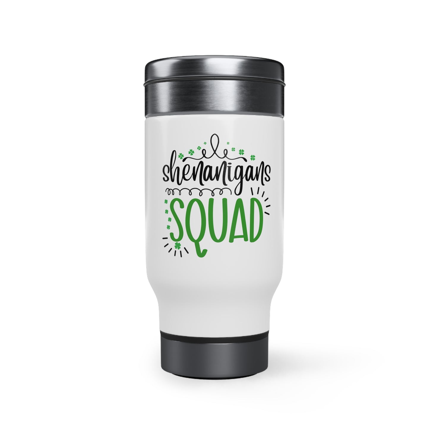 Shenanigan's Squad Stainless Steel Travel Mug with Handle, 14oz