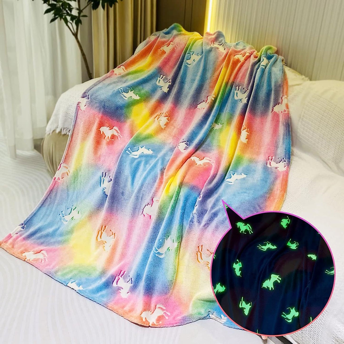 Glow In The Dark Throw Blanket, Blanket For Girls, Luminous Kids Blanket, Soft Blankets For 3,4,5,6,7,8,9,10 Year Old Girl Birthday Christmas Thanksgiving Gifts, 50 X 60 Inches