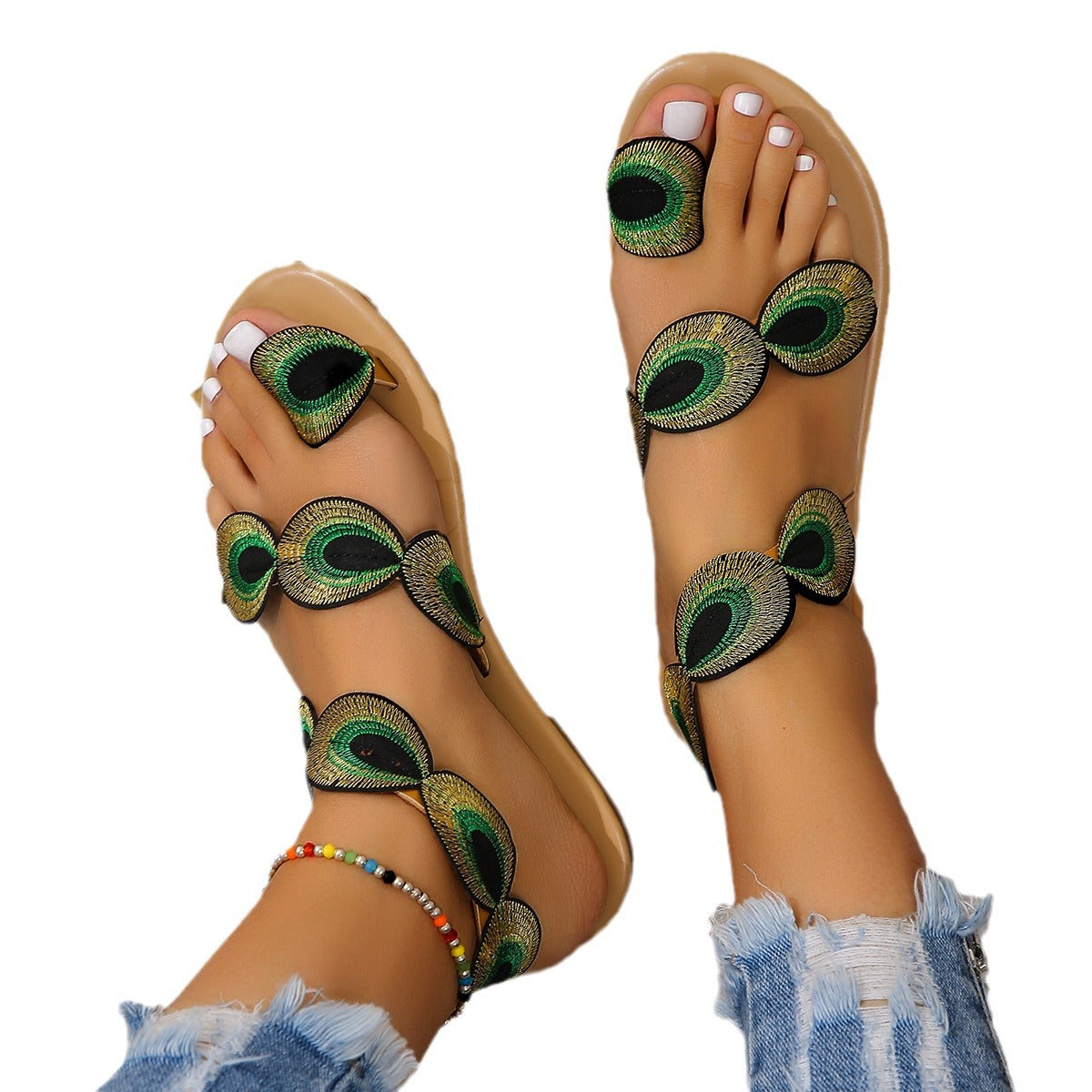 Peacock Eye Hair Beach Slippers Women