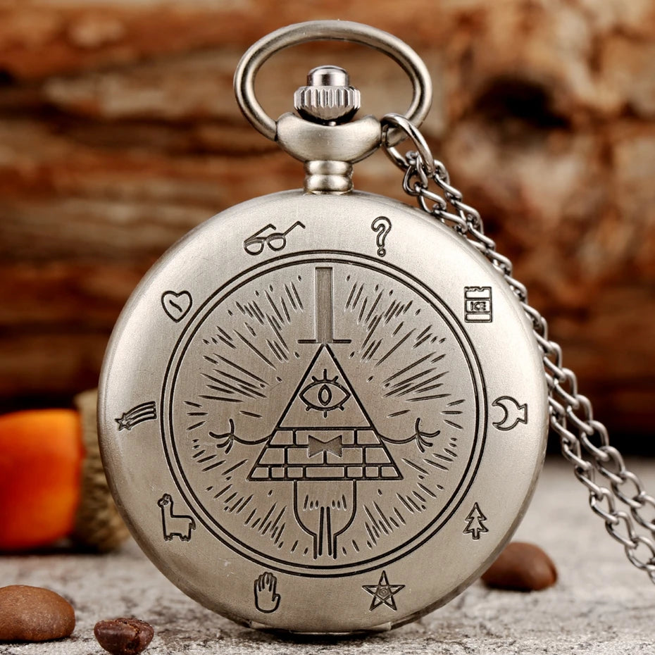 Eye of Providence Weird Town Triangle Devil Quartz Pocket Watch Gravity Bill Cipher Fall Time Gem Necklace Pendant Clock Gifts