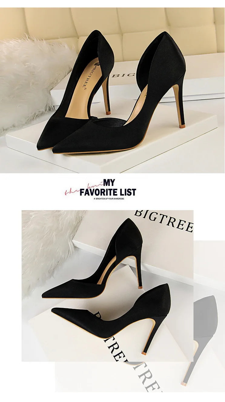 BIGTREE Shoes Sexy Woman Pumps Black Blue Sliver Women Heels Silk High Heels Women Shoes Stiletto Heels 9.5 Cm Ladies Shoes