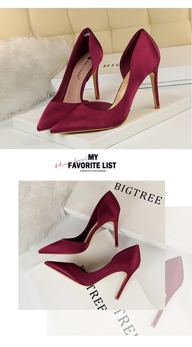 BIGTREE Shoes Sexy Woman Pumps Black Blue Sliver Women Heels Silk High Heels Women Shoes Stiletto Heels 9.5 Cm Ladies Shoes