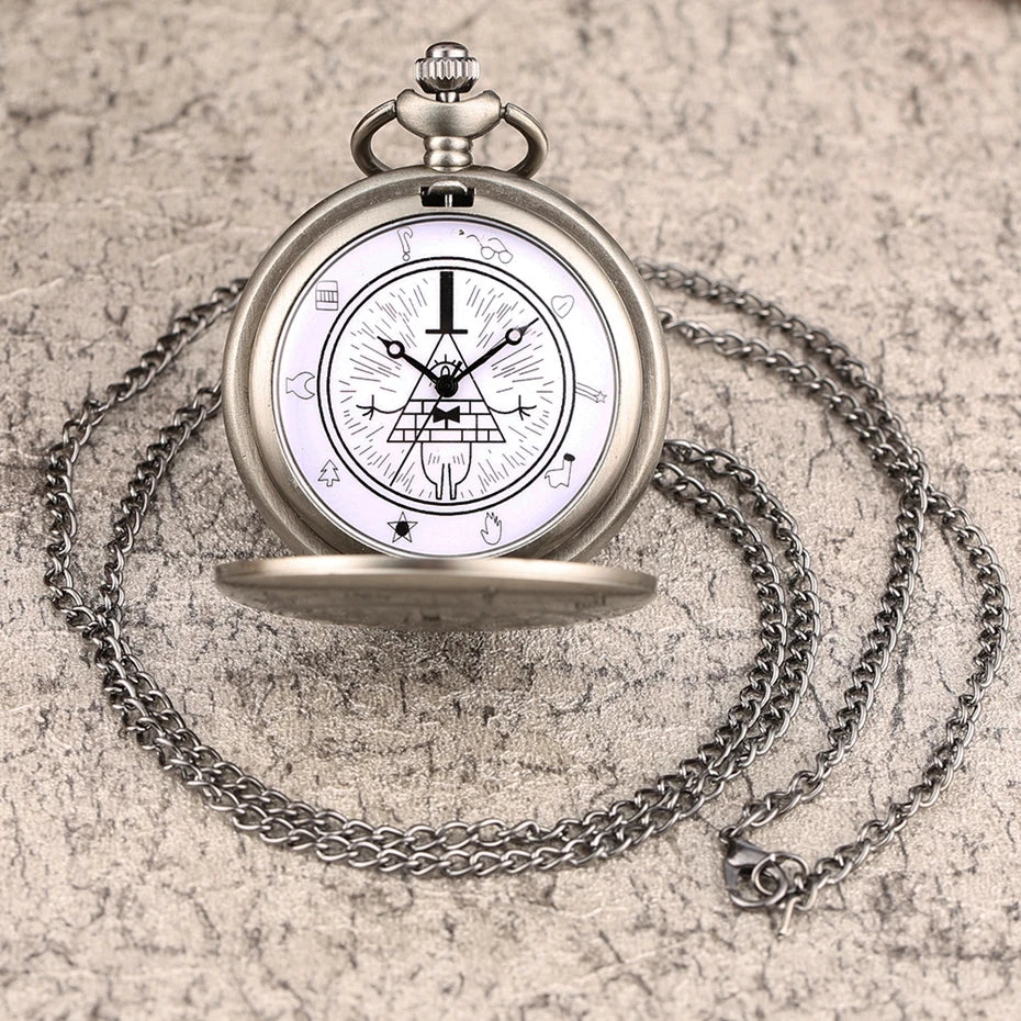 Eye of Providence Weird Town Triangle Devil Quartz Pocket Watch Gravity Bill Cipher Fall Time Gem Necklace Pendant Clock Gifts