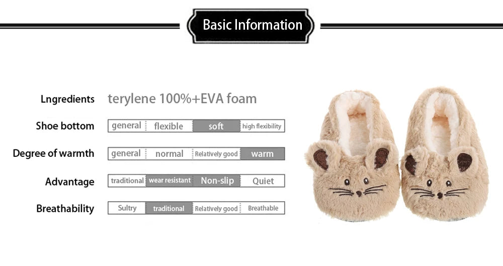 Home Fuzzy Slipper Women Winter Fur Contton Warm Plush Non Slip Grip Indoor Fluffy Lazy Female Mouse Ears Floor Shoe Living room