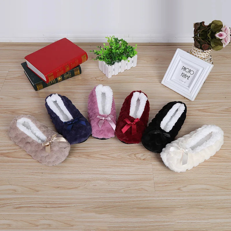 Home Fuzzy Slipper Women Winter Fur Contton Warm Plush Non Slip Grip Indoor Fluffy Lazy Female Mouse Ears Floor Shoe Living room