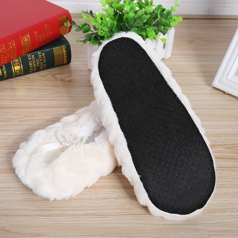 Home Fuzzy Slipper Women Winter Fur Contton Warm Plush Non Slip Grip Indoor Fluffy Lazy Female Mouse Ears Floor Shoe Living room