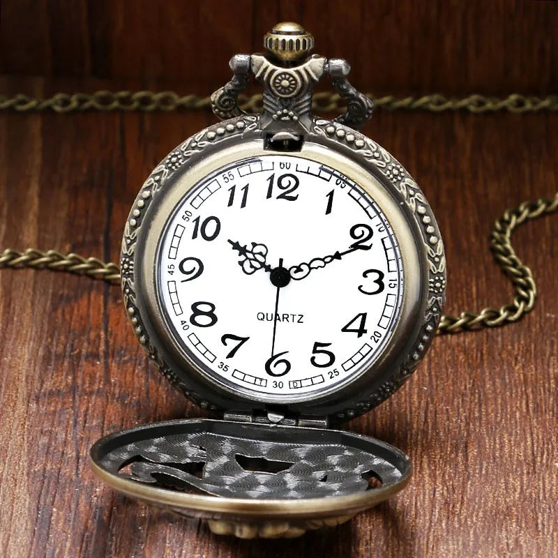 Bronze Tiger Hollow Quartz Pocket Watch Clock Necklace Pendant Womens Men GIfts Reloj De Bolsillo Dropshipping