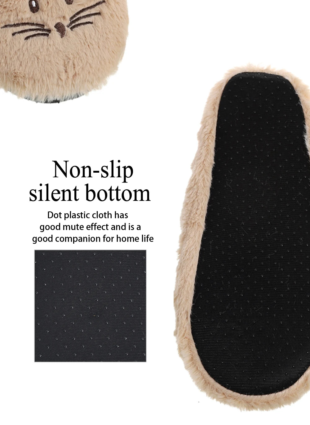 Home Fuzzy Slipper Women Winter Fur Contton Warm Plush Non Slip Grip Indoor Fluffy Lazy Female Mouse Ears Floor Shoe Living room