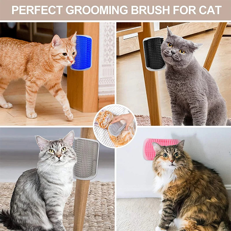 Pet Cat Brush Hair Removal Massage Comb Cats Wall Rubbing Brush Corner Scratcher Grooming Self Cleaning Scrubber Beauty Products