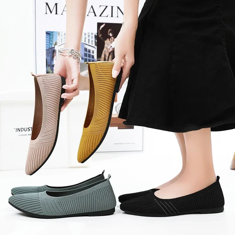 Hot Sales Women Shoes 2023 Autumn Pointed Soft Sole Casual Shoes for Women Fashion Mesh Breathable Flat Shoes Zapatos Mujer