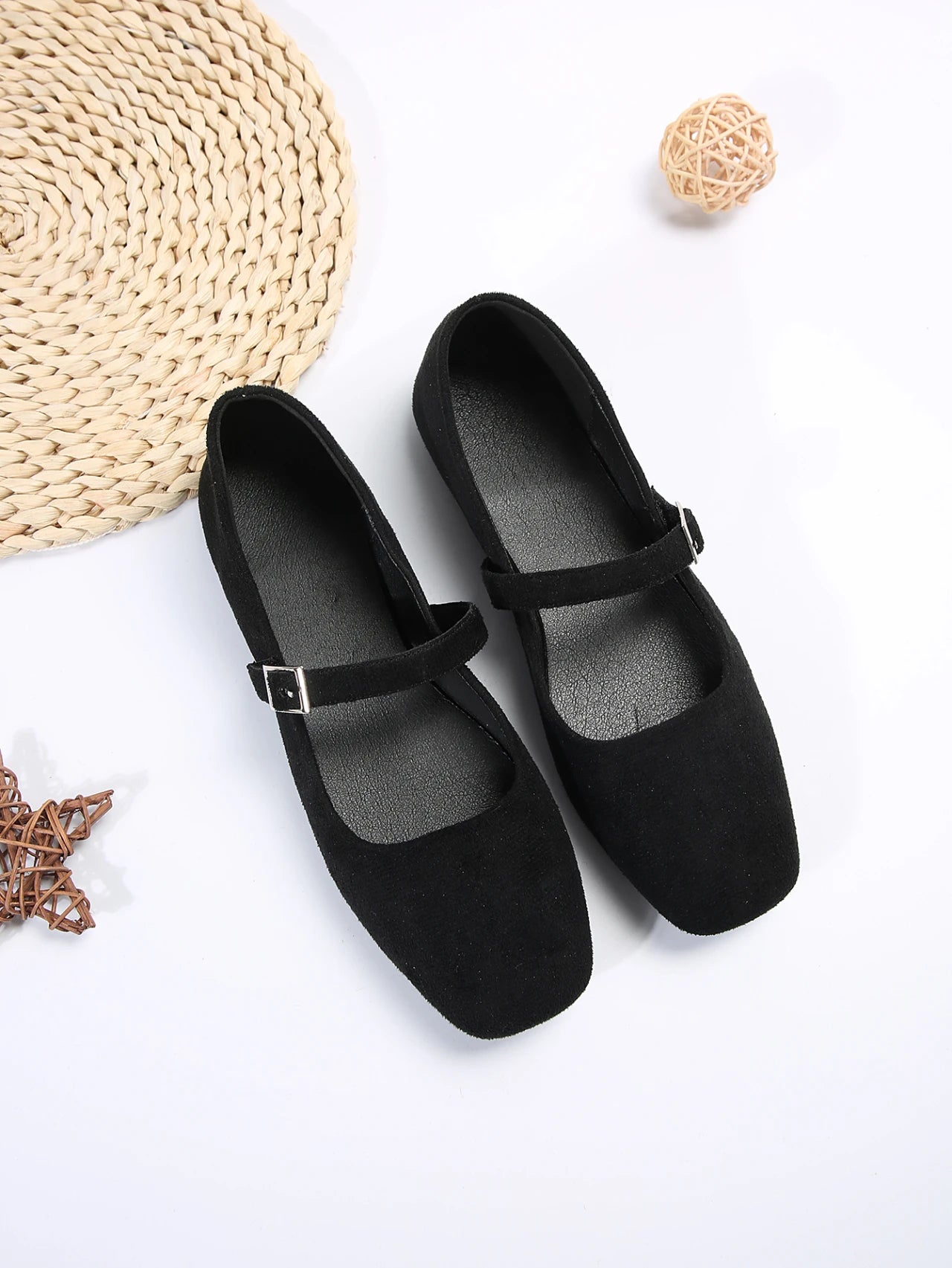 2024 Mary Jane Ballet Flats Women Black Shoes Ladies Comfortable Soft Square Toe Flat Shoes for Women Sapatos Femininos