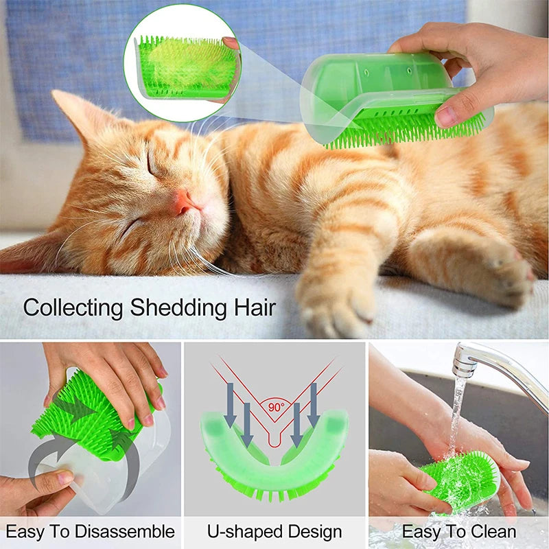 Pet Cat Brush Hair Removal Massage Comb Cats Wall Rubbing Brush Corner Scratcher Grooming Self Cleaning Scrubber Beauty Products