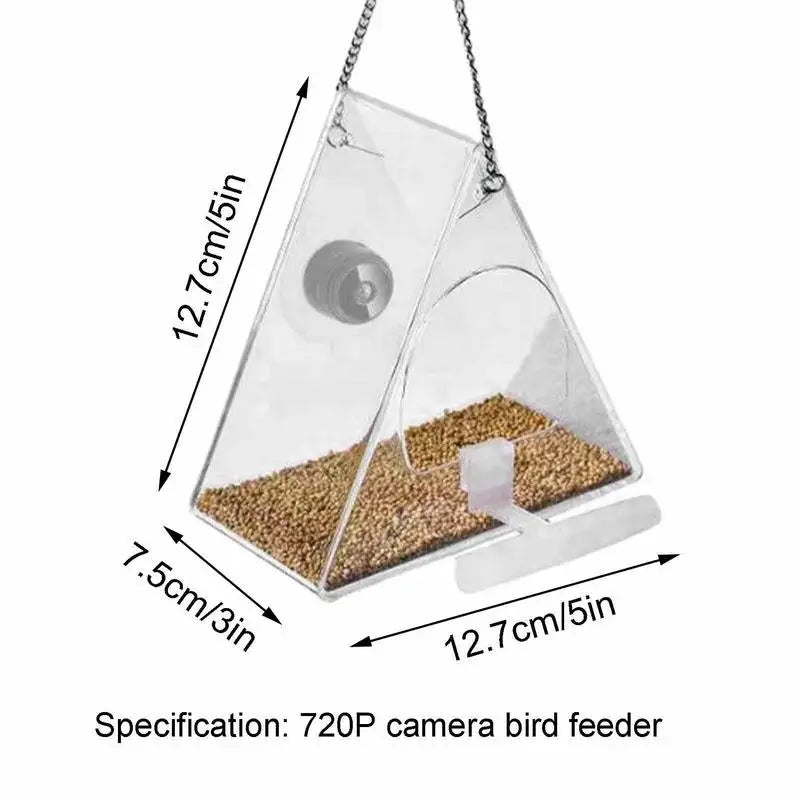 Bird House Camera Clear Window Bird Feeder With Suction Cups 720P HD Visual Storage Feeders Night Video Camera Heavy Duty Base