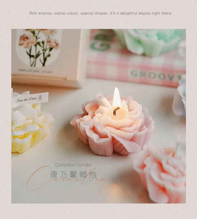 Handmade Carnation Candle Scented Candle Aromatherapy Soy Wax Candle Wedding Birthday Candles Party Home Decoration Photo Props