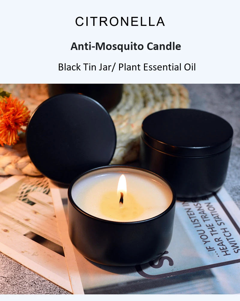 Burning 15h Citronella Anti-mosquito Aromatherapy Candels Black Tin Can Hotel Home Environmentally Friendly Soy Aromatic Candle