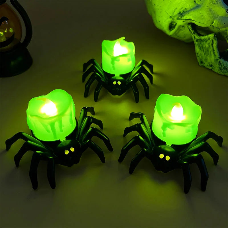 Halloween Decorations LED Candle Light Plastic Spider Skull Lamp for Home Bar Haunted House Halloween Party Decor Horror Props