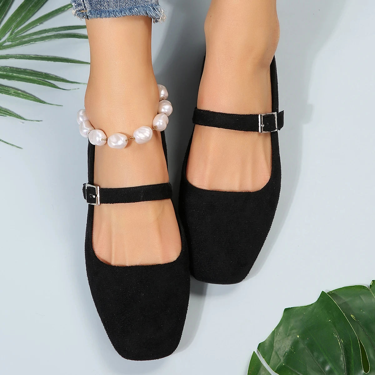 2024 Mary Jane Ballet Flats Women Black Shoes Ladies Comfortable Soft Square Toe Flat Shoes for Women Sapatos Femininos