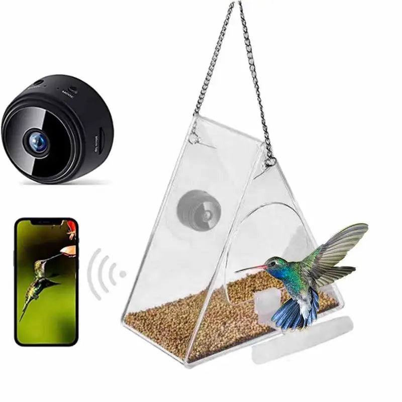 Bird House Camera Clear Window Bird Feeder With Suction Cups 720P HD Visual Storage Feeders Night Video Camera Heavy Duty Base