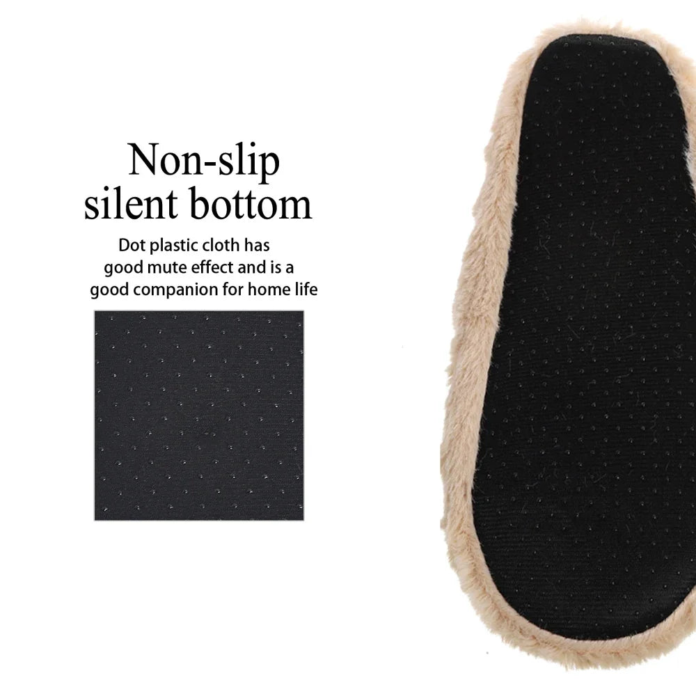 Home Fuzzy Slipper Women Winter Fur Contton Warm Plush Non Slip Grip Indoor Fluffy Lazy Female Mouse Ears Floor Shoe Living room