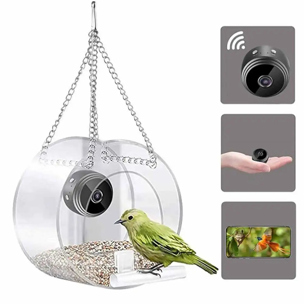 Bird House Camera Clear Window Bird Feeder With Suction Cups 720P HD Visual Storage Feeders Night Video Camera Heavy Duty Base