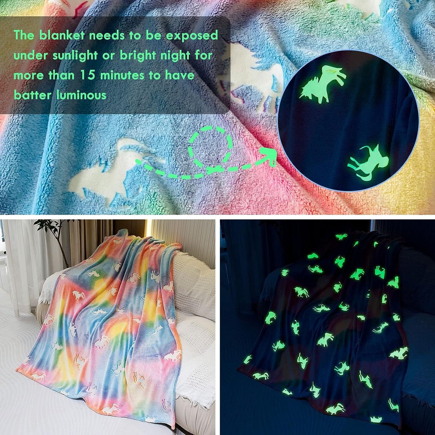 Glow In The Dark Throw Blanket, Blanket For Girls, Luminous Kids Blanket, Soft Blankets For 3,4,5,6,7,8,9,10 Year Old Girl Birthday Christmas Thanksgiving Gifts, 50 X 60 Inches