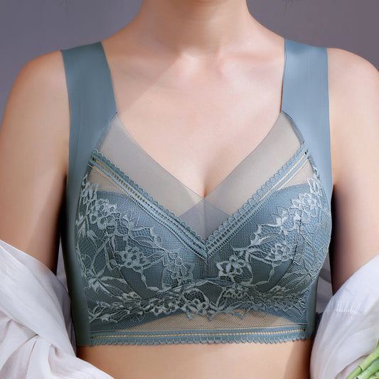 Lace Vest, Seamless Ice Silk Push-up, Breathable, Thin Bra, Beautiful Back, Big Breasts, Small Fixed Underwear