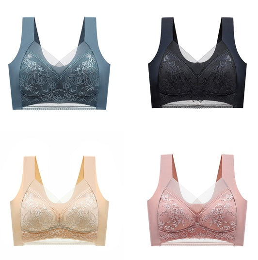 Lace Vest, Seamless Ice Silk Push-up, Breathable, Thin Bra, Beautiful Back, Big Breasts, Small Fixed Underwear